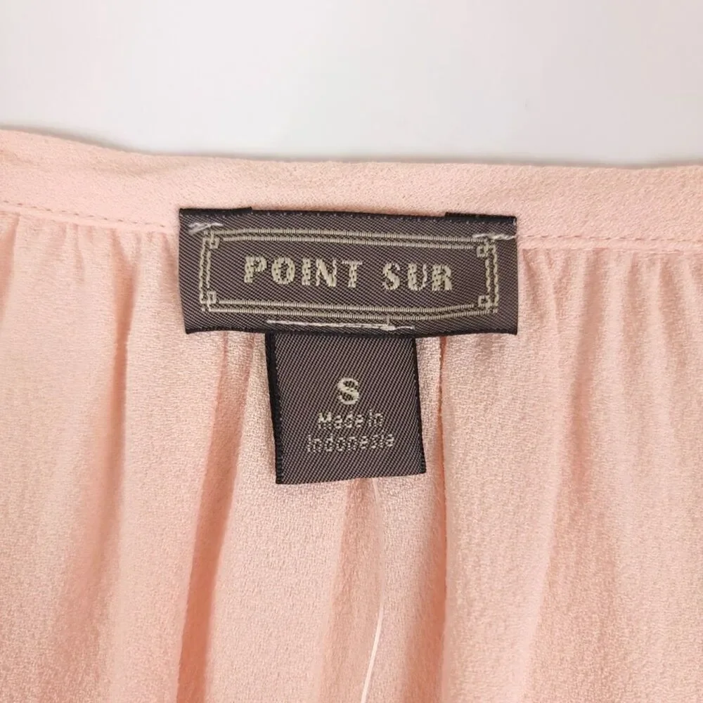NWT J Crew Point Sur Drapey Open V Neck Top Ruched Sleeve Blouse Pink Small